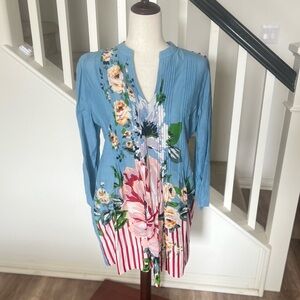 Soft Surroundings Blue Floral Tunic Cotton lightweight feminine & gorgeous
